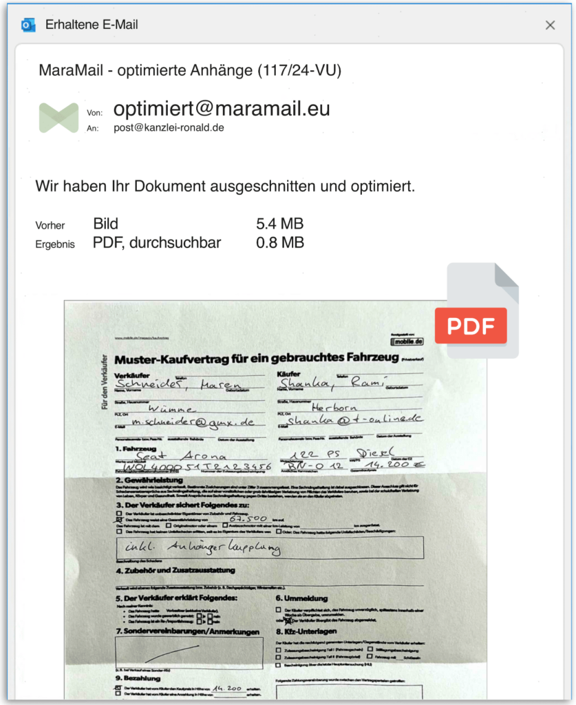 Von MaraMail optimierte E-Mail