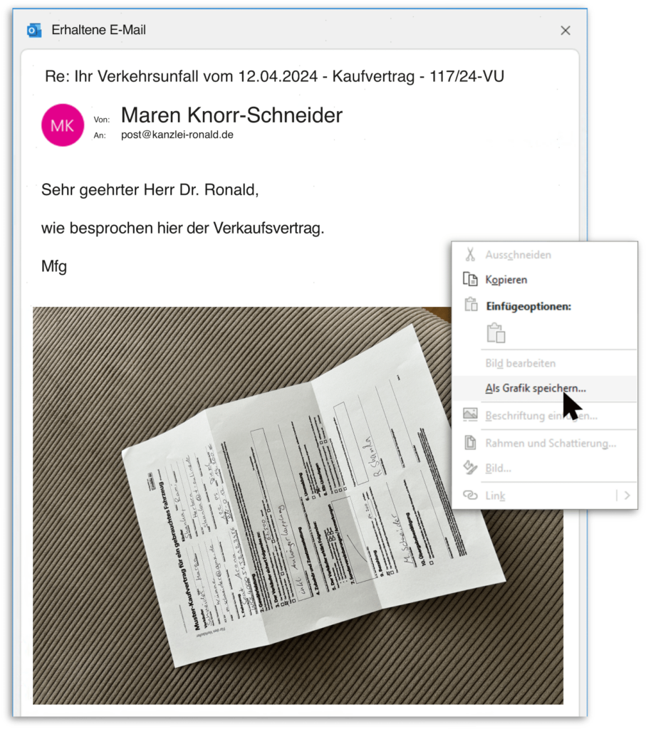 MaraMail vorher - erhaltene Email